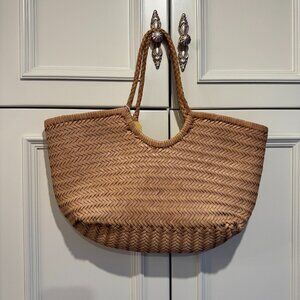 Dragon Diffusion Woven Straw Shoulder Bag in Natural Tan